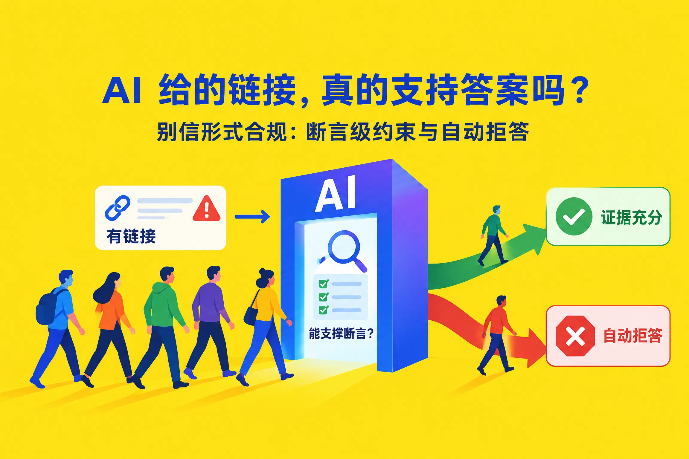 AI 给的链接不支持答案?别信“形式合规”,试试断言级约束与自动拒答