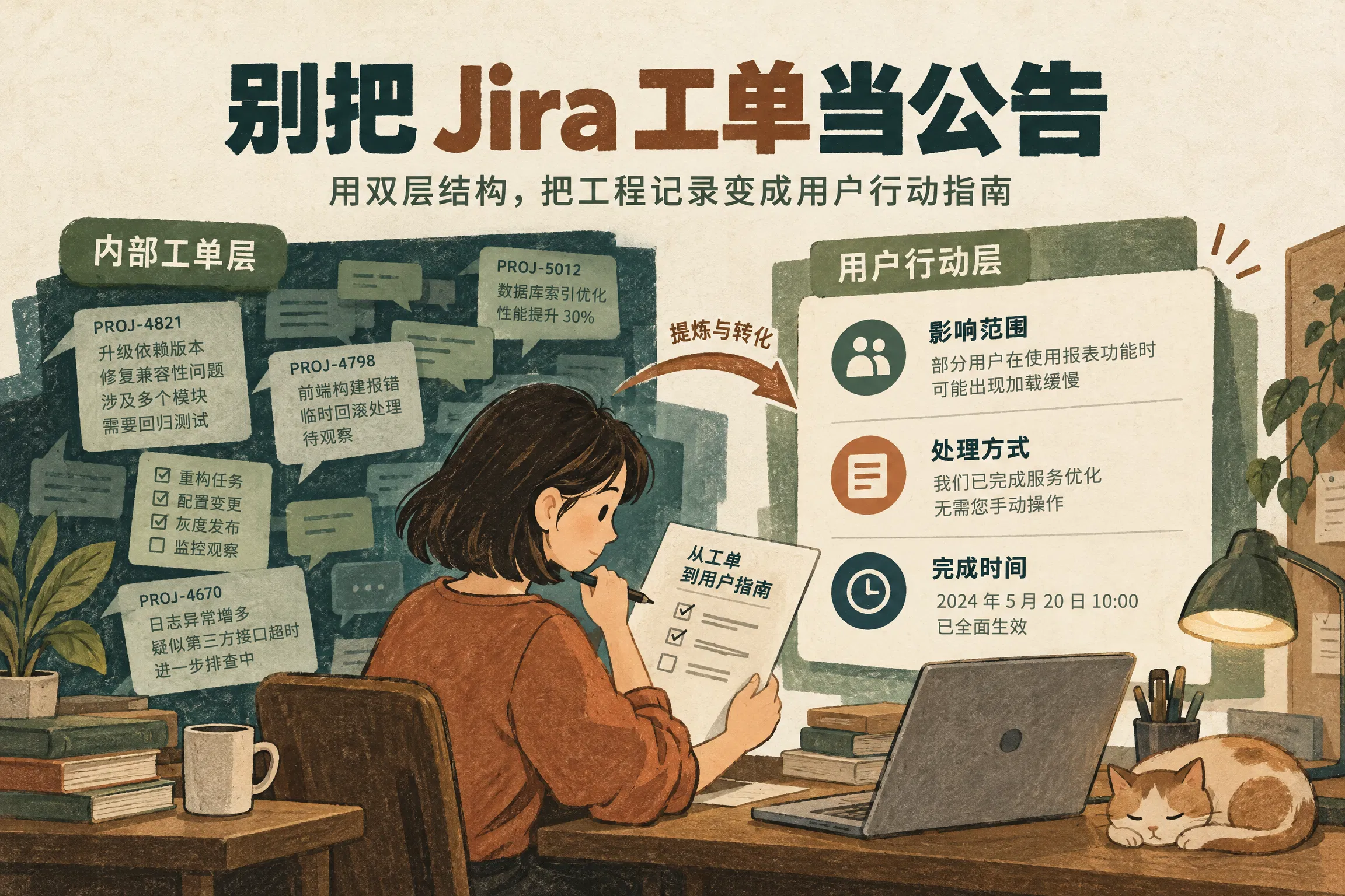 别把 Jira 工单当公告:用“双层结构”把工程记录变成用户行动指南